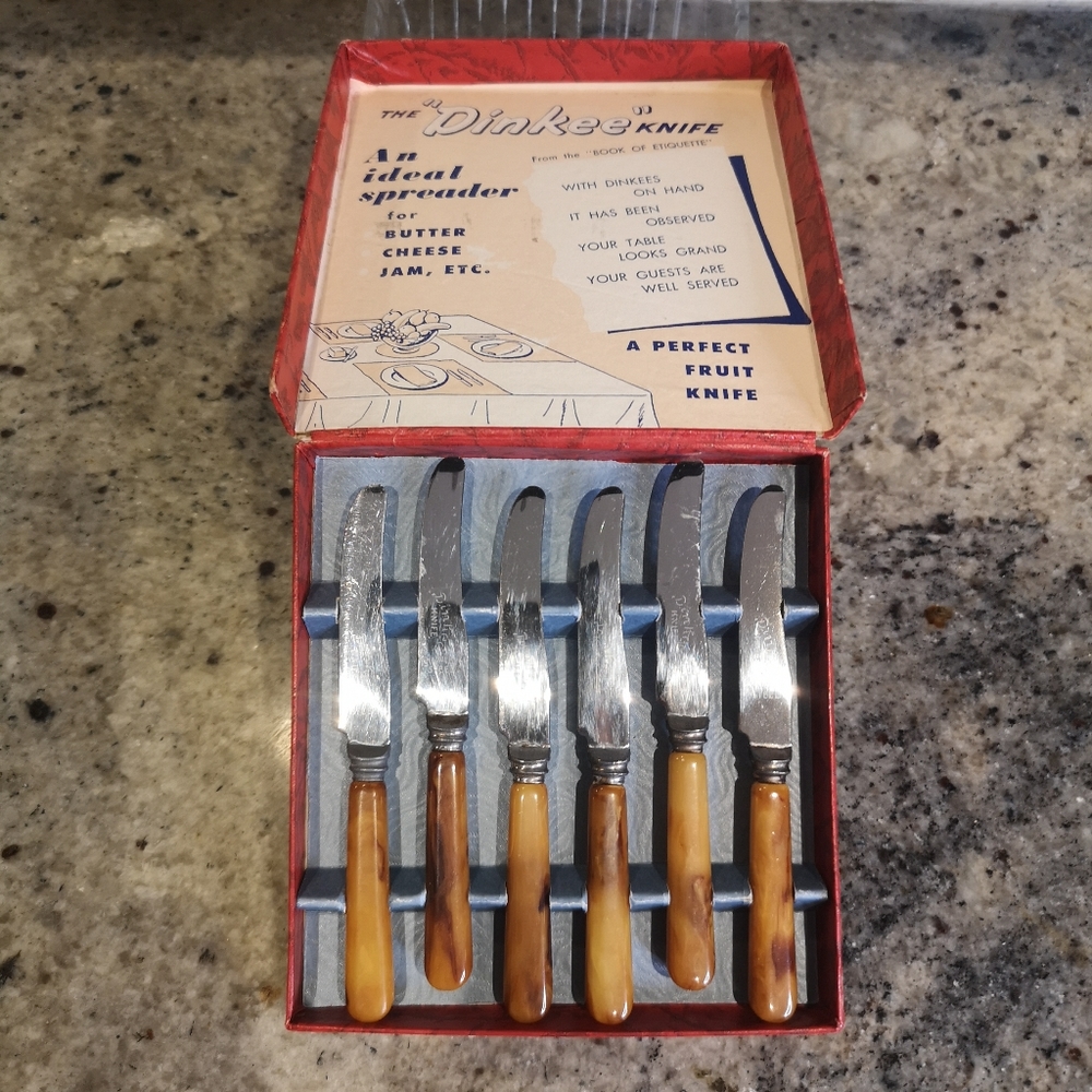 Vintage The "Dinkee" Knife Set Food Spreader Stainless Steel & Bakelite Handles